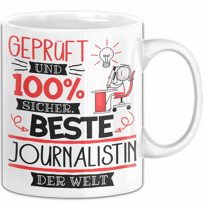 Beste Journalistin Der Welt Tasse Geschenk für Eine Journalistin Geprüft Und Sicher Geschenkidee Geburtstag Weihnachten Weiß Trendation