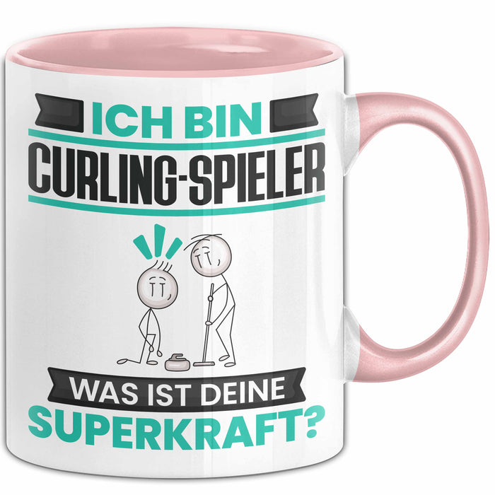Curling-Spieler Tasse Geschenk für Curling-Spieler Geburtstag Lustiger Spruch Kaffee-Becher Was Ist Deine Superkraft Rosa Trendation