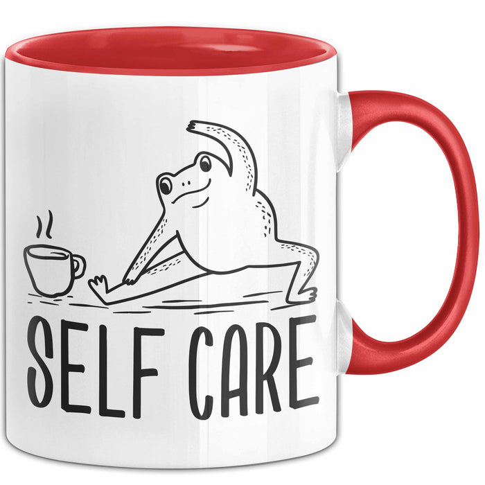 Frosch Tasse Geschenk Self Care Humor Geschenkidee Kaffee-Becher Rot Trendation