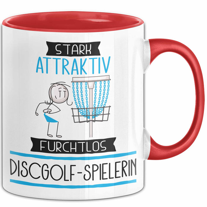 Discgolf-Spielerin Tasse Geschenk Becher Stark Attraktiv Furchtlos Discgolf-Spielerin Lustige Geschenkidee Rot Trendation