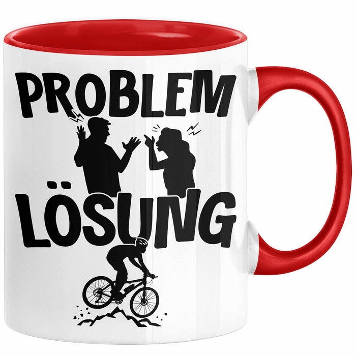 Mountainbike Tasse Geschenk für Mountainbiker Männer Geschenkidee Problem und Lösung Mountainbike Berge MTB Rot Trendation