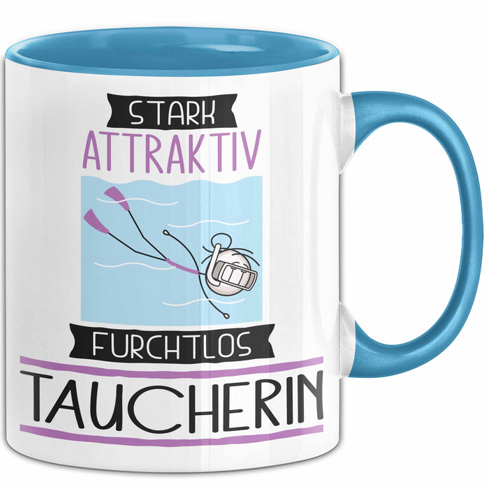 Taucherin Tasse Geschenk Becher Stark Attraktiv Furchtlos Taucherin Lustige Geschenkidee Blau Trendation