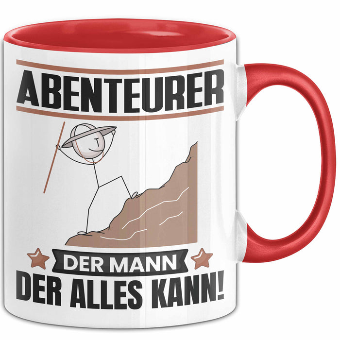 Abenteurer Tasse Geschenk für Abenteurer Der Mann Der Alles Kann Geschenkidee zum Geburtstag Rot Trendation