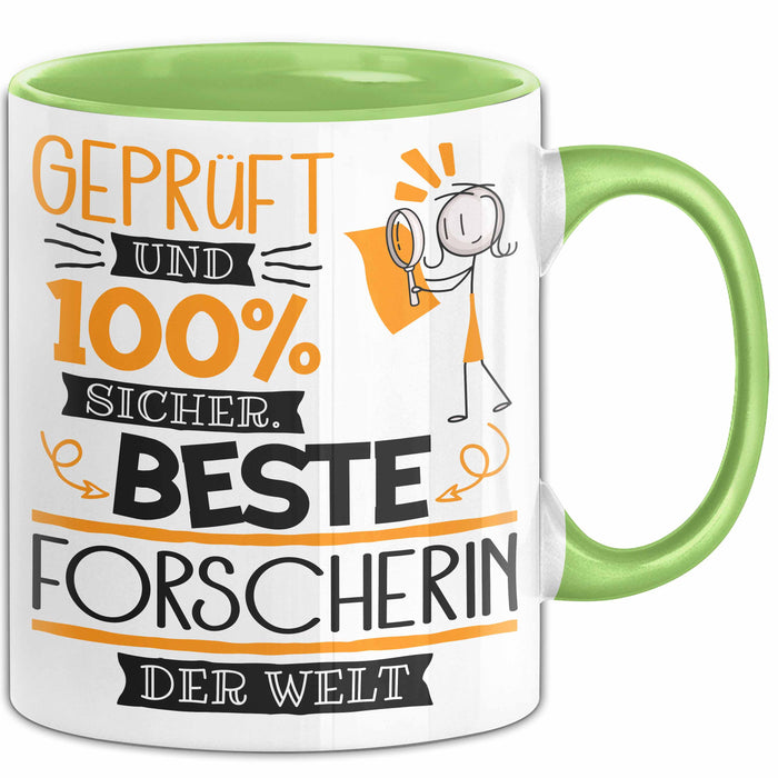 Beste Forscherin Der Welt Tasse Geschenk für Eine Forscherin Geprüft Und Sicher Geschenkidee Geburtstag Weihnachten Grün Trendation