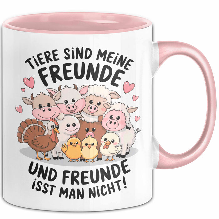 Vegan Vegetarisch Tasse Geschenk Lustige Geschenkidee Spruch Tier Sind Meine Freunde Rosa Trendation