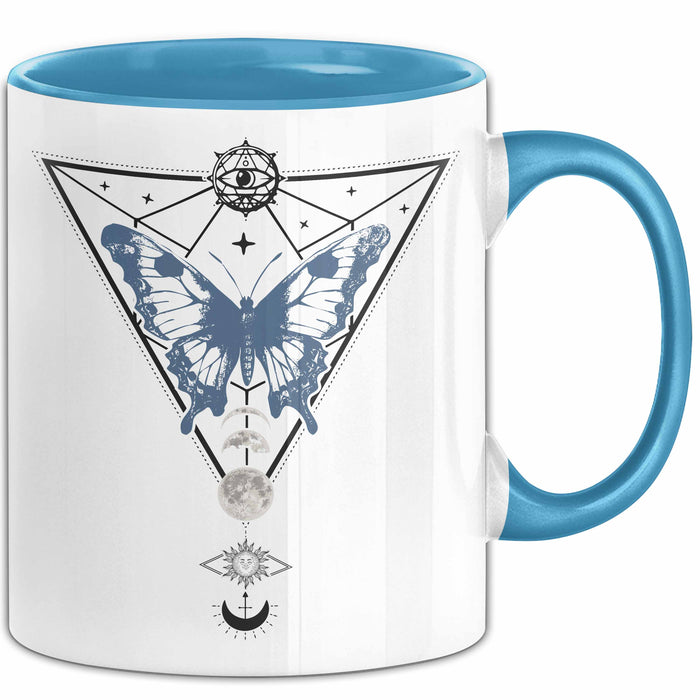Mystical Tasse Blackcraft Lineart Moon Schmetterling Hexerei Astrologie Tattoo Kaffee-Becher Tarot Blau Trendation
