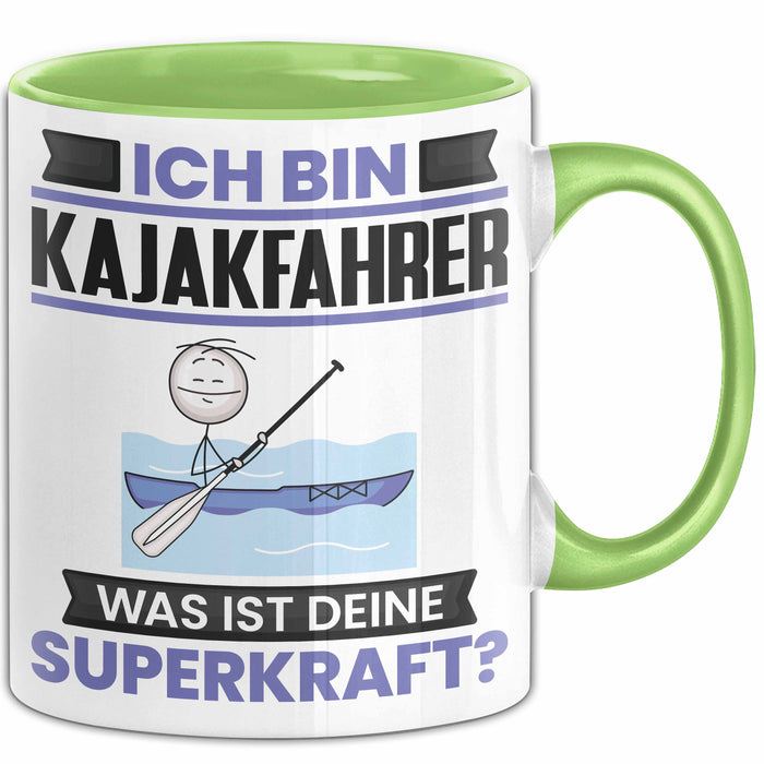 Kajakfahrer Tasse Geschenk für Kajakfahrer Geburtstag Lustiger Spruch Kaffee-Becher Was Ist Deine Superkraft Grün Trendation