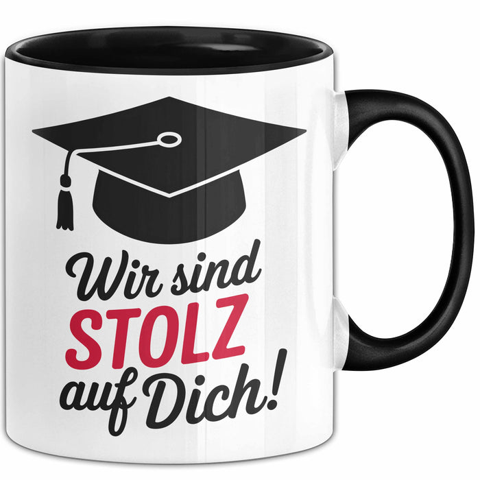 Schüler Abschluss Tasse Geschenk Lustige Geschenkidee Spruch Wir Sind Stolz Auf Dich Schwarz Trendation