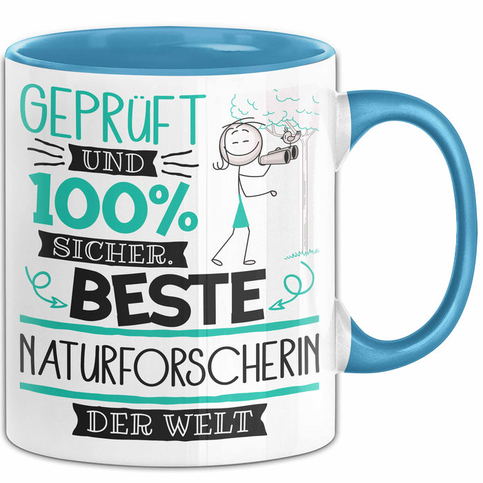 Beste Naturforscherin Der Welt Tasse Geschenk für Eine Naturforscherin Geprüft Und Sicher Geschenkidee Geburtstag Weihnachten Blau Trendation