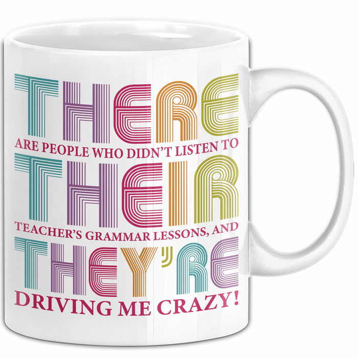 Englischlehrer Unterricht Tasse Geschenk Lustige Geschenkidee Spruch There Their They’Re Weiß Trendation