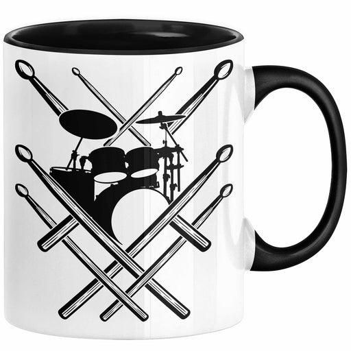 Drummer Schlagzeug-Spieler Geschenk Tasse Geschenkidee Kaffee-Becher Schlagzeuger Schlagzeug Stick Schwarz Trendation