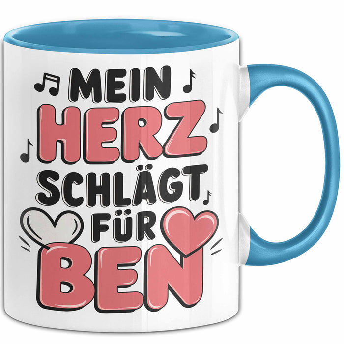 Romantische Liebe Tasse Geschenk Lustige Geschenkidee Spruch Mein Herz Schlägt Für Ben Blau Trendation
