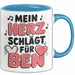 Romantische Liebe Tasse Geschenk Lustige Geschenkidee Spruch Mein Herz Schlägt Für Ben Blau Trendation