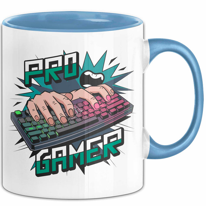 Pro Gamer Tasse Geschenkidee für Gaming Süchtige Blau Trendation