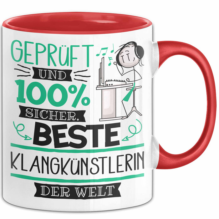 Beste Klangkünstlerin Der Welt Tasse Geschenk für Eine Klangkünstlerin Geprüft Und Sicher Geschenkidee Geburtstag Weihnachten Rot Trendation
