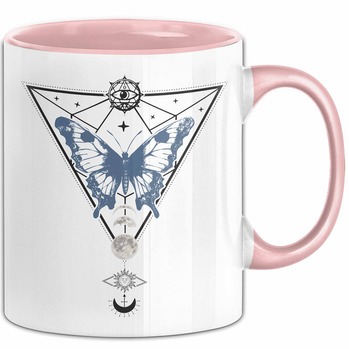 Mystical Tasse Blackcraft Lineart Moon Schmetterling Hexerei Astrologie Tattoo Kaffee-Becher Tarot Rosa Trendation