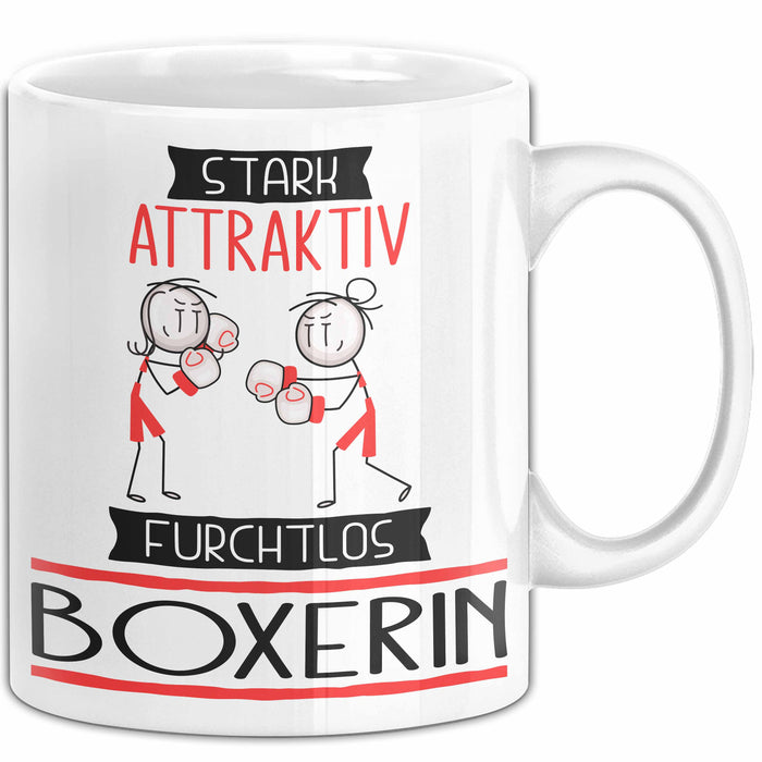 Boxerin Tasse Geschenk Becher Stark Attraktiv Furchtlos Boxerin Lustige Geschenkidee Weiß Trendation