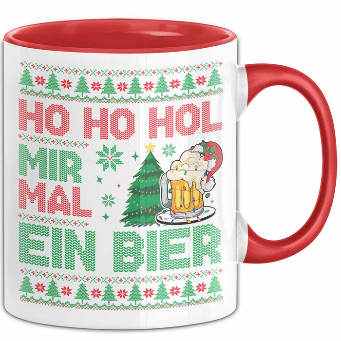 Ho Ho Hol Mir Mal Ein Bier Tasse Geschenk Ugly Tasse Geschenkidee Weihnachten Kaffee-Becher Rot Trendation