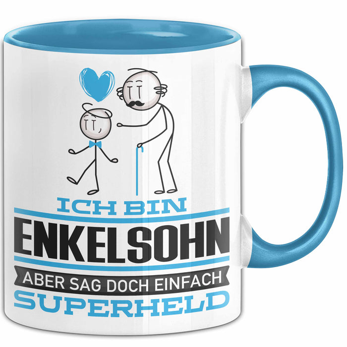 Enkelsohn Geschenk Tasse Ich Bin Enkelsohn Aber Sag Doch Einfach Superheld Lustige Geschenkdiee für Enkelsohn Kaffee-Becher Blau Trendation