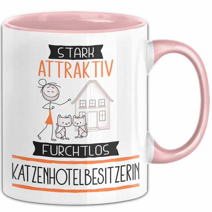 Katzenhotelbesitzerin Tasse Geschenk Becher Stark Attraktiv Furchtlos Katzenhotelbesitzerin Lustige Geschenkidee Rosa Trendation