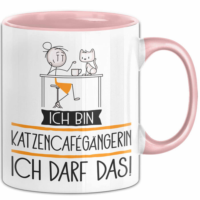 Geschenk für Katzencafégängerin Tasse Lustige Geschenkidee Geburtstag Ich Bin Katzencafégängerin Ich Darf Das Rosa Trendation