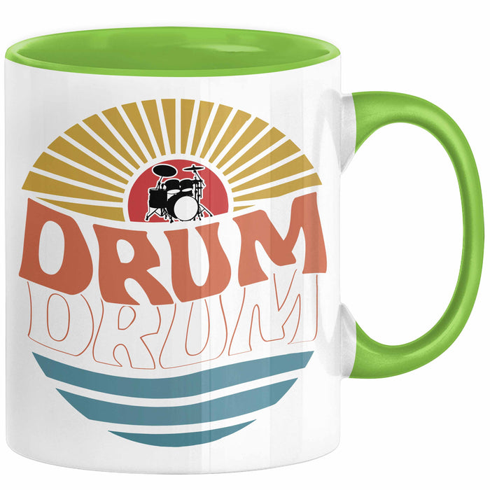 Drummer Schlagzeug-Spieler Geschenk Tasse Geschenkidee Kaffee-Becher Schlagzeuger Drum Bunte Grafik Grün Trendation
