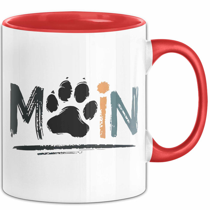 Hund Tierliebhaber Tasse Geschenk Lustige Geschenkidee Spruch Moin Rot Trendation