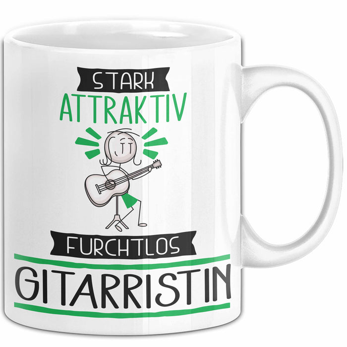 Gitarristin Tasse Geschenk Becher Stark Attraktiv Furchtlos Gitarristin Lustige Geschenkidee Weiß Trendation