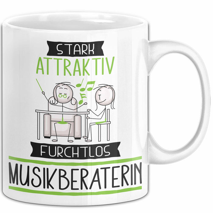 Musikberaterin Tasse Geschenk Becher Stark Attraktiv Furchtlos Musikberaterin Lustige Geschenkidee Weiß Trendation