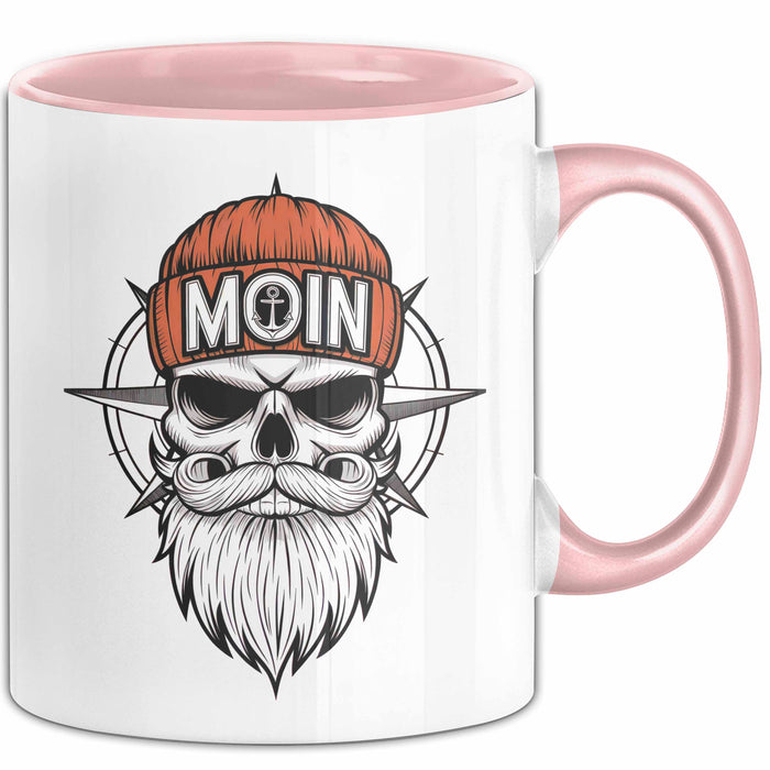 Nautischer Totenkopf Seemann Tasse Geschenk Lustige Geschenkidee Spruch Moin Rosa Trendation