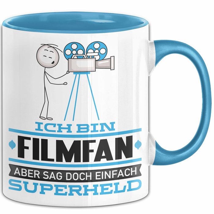 Filmfan Geschenk Tasse Ich Bin Filmfan Aber Sag Doch Einfach Superheld Lustige Geschenkdiee für Filmfan Kaffee-Becher Blau Trendation