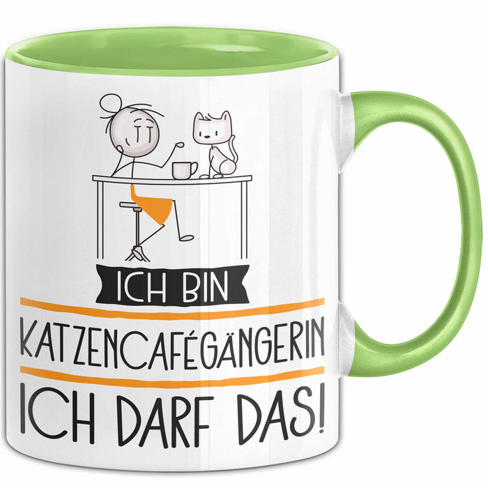 Geschenk für Katzencafégängerin Tasse Lustige Geschenkidee Geburtstag Ich Bin Katzencafégängerin Ich Darf Das Grün Trendation