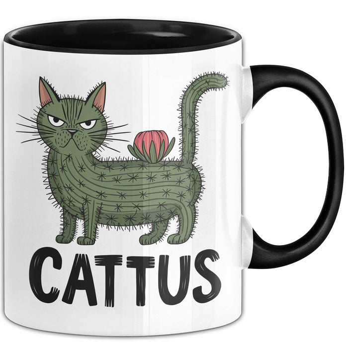 Katzen Tasse Geschenk Cattus Kaktus Geschenkidee Lustig Katze Wortspiel Schwarz Trendation