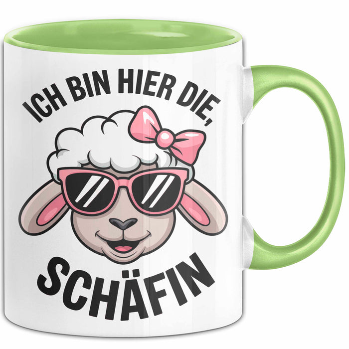 Schaf Tier Bauer Tasse Becher Geschenk Lustige Geschenkidee Spruch Ich Bin Hier Die Schäffin Grün Trendation
