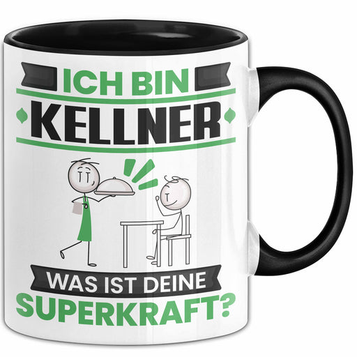 Kellner Tasse Geschenk für Kellner Geburtstag Lustiger Spruch Kaffee-Becher Was Ist Deine Superkraft Schwarz Trendation