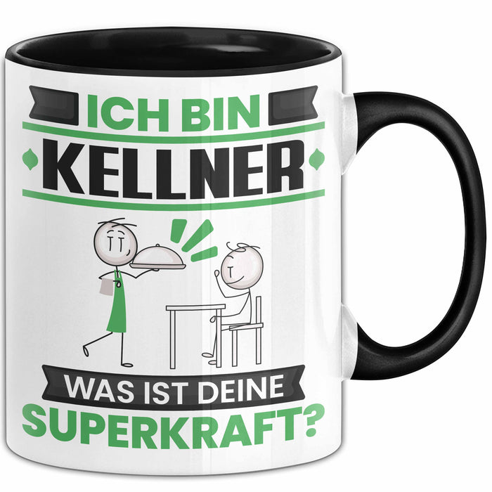 Kellner Tasse Geschenk für Kellner Geburtstag Lustiger Spruch Kaffee-Becher Was Ist Deine Superkraft Schwarz Trendation
