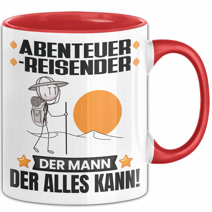 Abenteurreisender Tasse Geschenk für Abenteurreisender Der Mann Der Alles Kann Geschenkidee zum Geburtstag Rot Trendation
