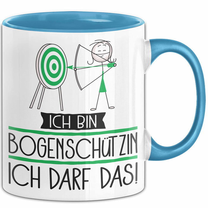 Geschenk für Bogenschützin Tasse Lustige Geschenkidee Geburtstag Ich Bin Bogenschützin Ich Darf Das Blau Trendation