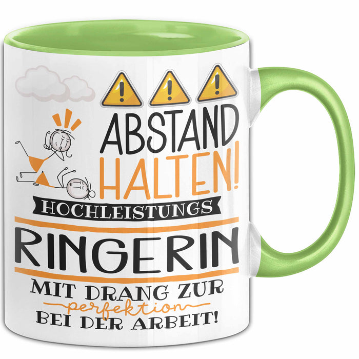 Ringerin Tasse Geschenk Lustig Abstand Halten Hochleistungs-Ringerin Mit Drang Zur Perfektion Bei Der Arbeit Grün Trendation