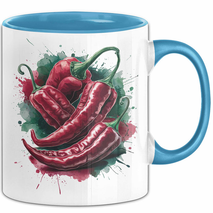 Chili Tasse Geschenk für Scharfesser Lustiger Spruch Blau Trendation