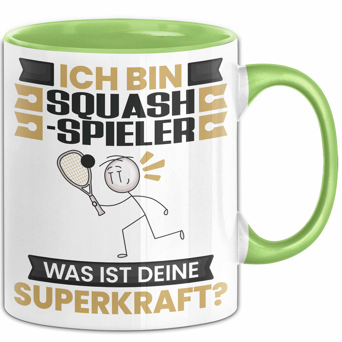 Squash-Spieler Tasse Geschenk für Squash-Spieler Geburtstag Lustiger Spruch Kaffee-Becher Was Ist Deine Superkraft Grün Trendation