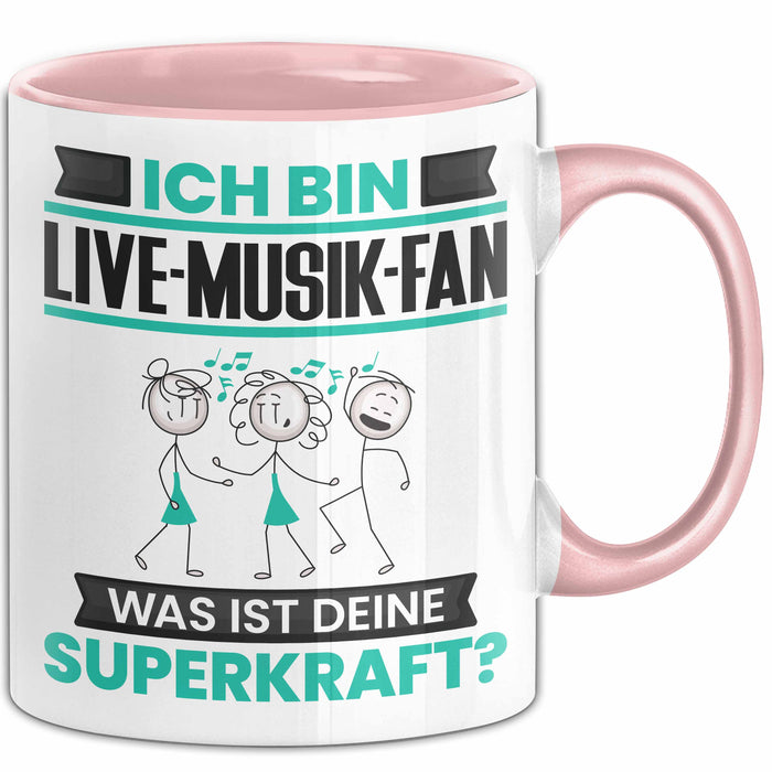 Live-Musik-Fan Tasse Geschenk für Live-Musik-Fan Geburtstag Lustiger Spruch Kaffee-Becher Was Ist Deine Superkraft Rosa Trendation