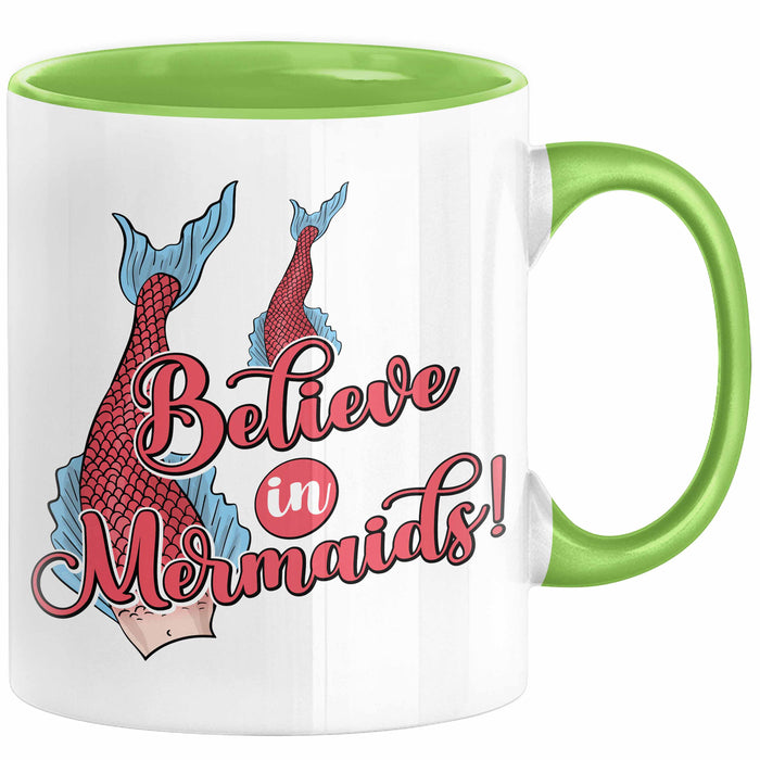 Meerjungfrau Geschenk Tasse für Mädchen Nymphe Nixe Becher Grafik Believe In Mermaids Grün Trendation