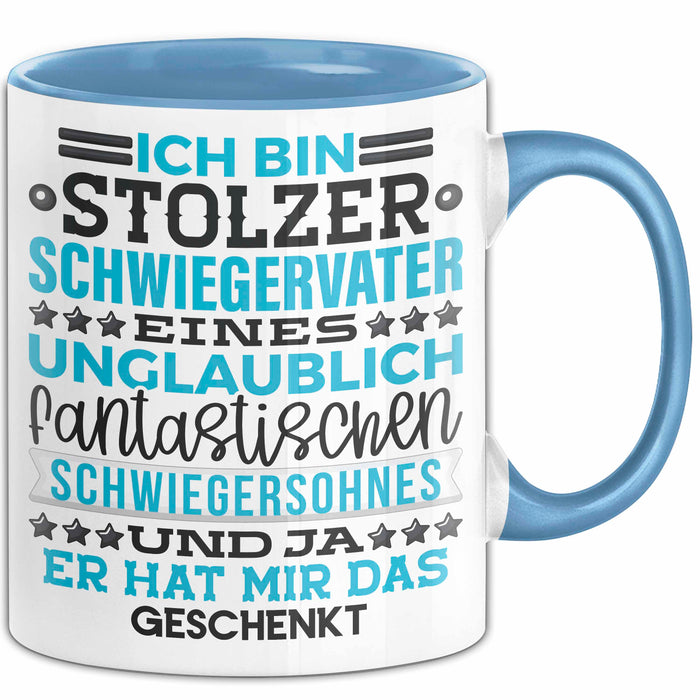 Schwiegervater Geschenk Von Schwiegersohn Geschenkidee Tasse Spruch Becher Blau Trendation