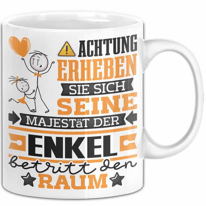 Enkel Geschenk Tasse Lustiger Spruch Erheben Sie Sich Der Enkel Betritt den Raum Weiß Trendation