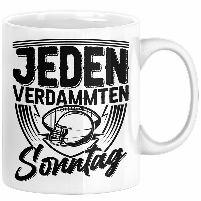 American Football Tasse Geschenk Jeden verdammten Sonntag American Football-Spieler Geschenkidee Kaffee-Becher Weiß Trendation