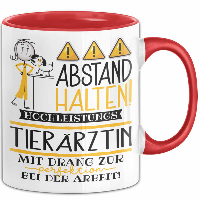 Tierärztin Tasse Geschenk Lustig Abstand Halten Hochleistungs-Tierärztin Mit Drang Zur Perfektion Bei Der Arbeit Rot Trendation