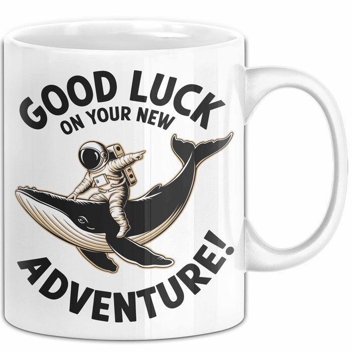 Büroarbeit Kollege Abschied Tasse Geschenk Lustige Geschenkidee Spruch Viel Glück Auf Deinem Neuen Abenteuer Weiß Trendation