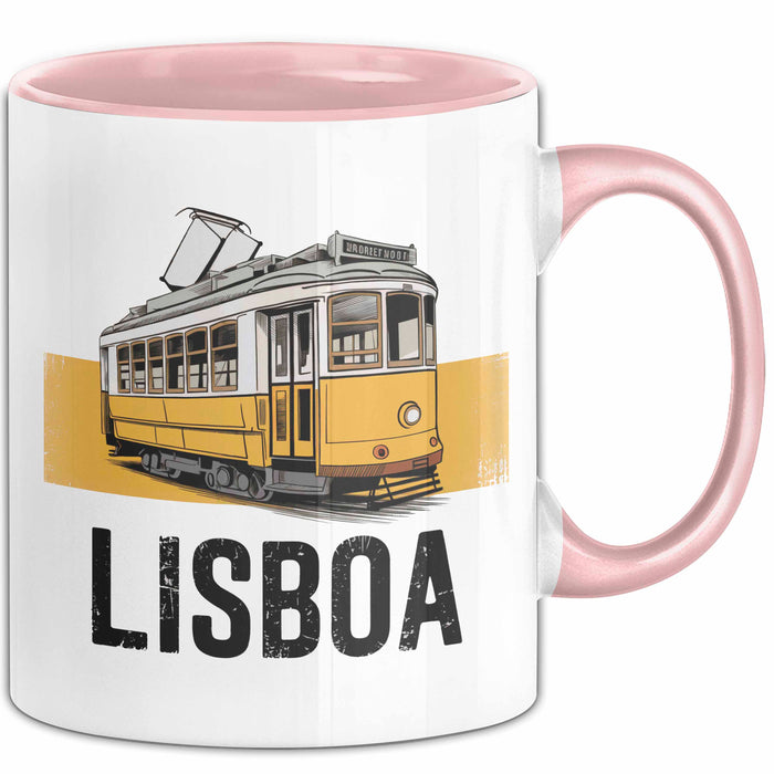 Lissabon Portugal Tasse Geschenk Lustige Geschenkidee Spruch Seilbahn Reise Straßenbahn Rosa Trendation