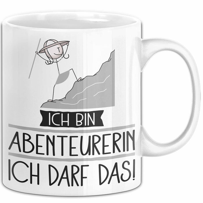 Geschenk für Abenteurerin Tasse Lustige Geschenkidee Geburtstag Ich Bin Abenteurerin Ich Darf Das Weiß Trendation